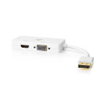 Nedis DisplayPort Adapter | Mini DisplayPort Male | DVI-D 24+1-Pin Female / HDMI™ Output / VGA Female | 4K@60Hz | Gold Plated | Switchable | 0.20 m | Round | ABS | ABS | White | Polybag