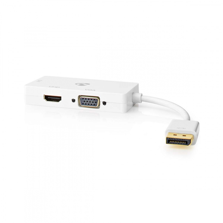 Nedis DisplayPort Adapter | Mini DisplayPort Male | DVI-D 24+1-Pin Female / HDMI™ Output / VGA Female | 4K@60Hz | Gold Plated | Switchable | 0.20 m | Round | ABS | ABS | White | Polybag