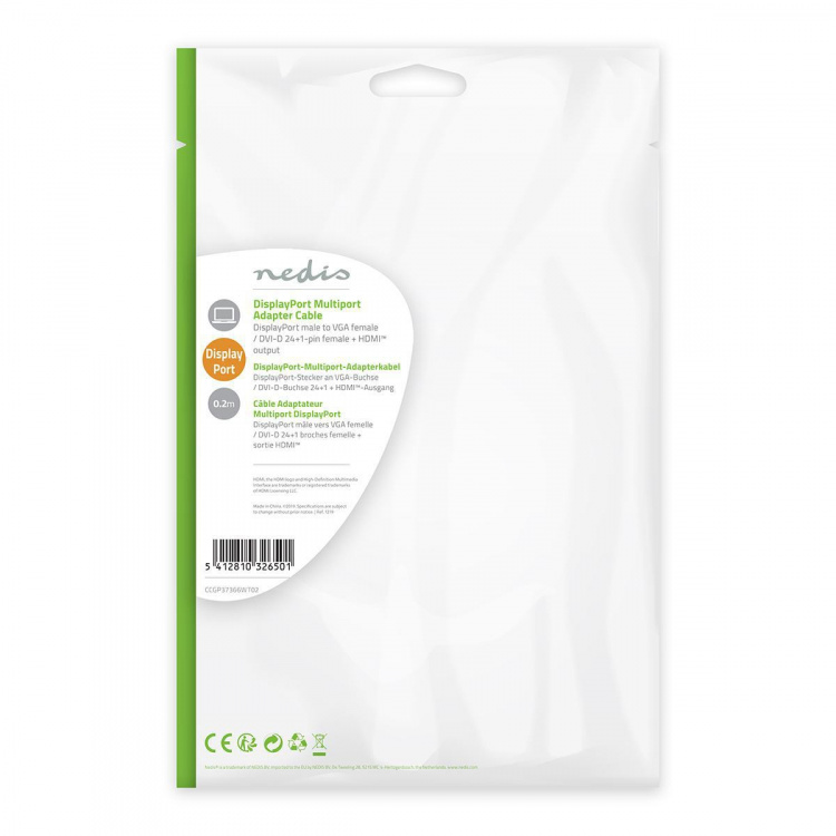 Nedis DisplayPort Adapter | Mini DisplayPort Male | DVI-D 24+1-Pin Female / HDMI™ Output / VGA Female | 4K@60Hz | Gold Plated | Switchable | 0.20 m | Round | ABS | ABS | White | Polybag