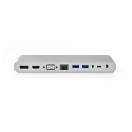 Nedis USB Adapter | USB 3.2 Gen 1 | USB-C™ Male | DisplayPort Female / HDMI™ Female / RJ45 Female / VGA Female / 2x 3.5 mm Female / 2x USB-C™ / 4x USB-A | 0.20 m | Round | Nickel Plated | Braided / Nylon | White | Window Box with Euro Lock