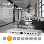 Nedis USB Adapter | USB 3.2 Gen 1 | USB-C™ Male | DisplayPort Female / HDMI™ Female / RJ45 Female / VGA Female / 2x 3.5 mm Female / 2x USB-C™ / 4x USB-A | 0.20 m | Round | Nickel Plated | Braided / Nylon | White | Window Box with Euro Lock