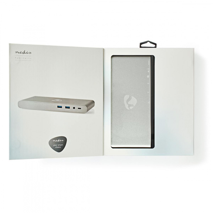 Nedis USB Adapter | USB 3.2 Gen 1 | USB-C™ Male | DisplayPort Female / HDMI™ Female / RJ45 Female / VGA Female / 2x 3.5 mm Female / 2x USB-C™ / 4x USB-A | 0.20 m | Round | Nickel Plated | Braided / Nylon | White | Window Box with Euro Lock