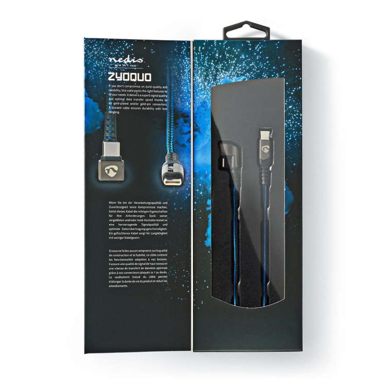 Nedis USB Cable | USB 2.0 | USB-C™ Male | USB-C™ Male | 480 Mbps | Gold Plated | 2.00 m | Round | Braided / Nylon | Black / Blue | Cover Window Box