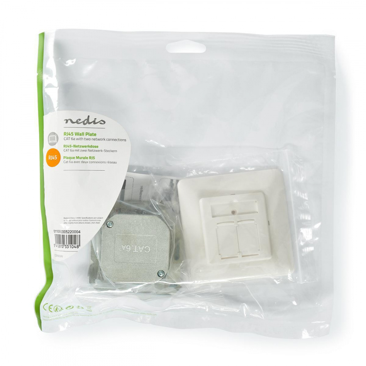 Nedis Network Wall Box | Flush Mount | 2 port(s) | CAT6a | Straight | Female | Gold Plated | PVC | White | Envelope Nedis Network Wall Box | Flush Mount | 2 port(s) | CAT6a | Straight | Female | Gold Plated | PVC | White | Envelope