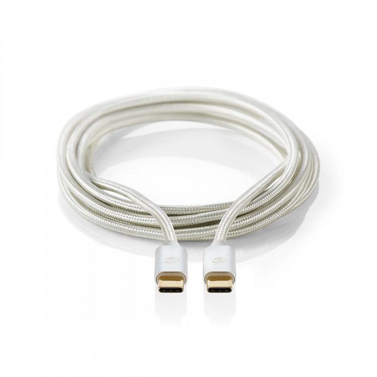 Nedis USB Cable | USB 2.0 | USB-C™ Male | USB-C™ Male | 100 W | 480 Mbps | Gold Plated | 1.00 m | Round | Braided / Nylon | Silver | Cover Window Box Nedis USB Cable | USB 2.0 | USB-C™ Male | USB-C™ Male | 100 W | 480 Mbps | Gold Plated | 1.00 m | Round | Braided / Nylon | Silver | Cover Window Box