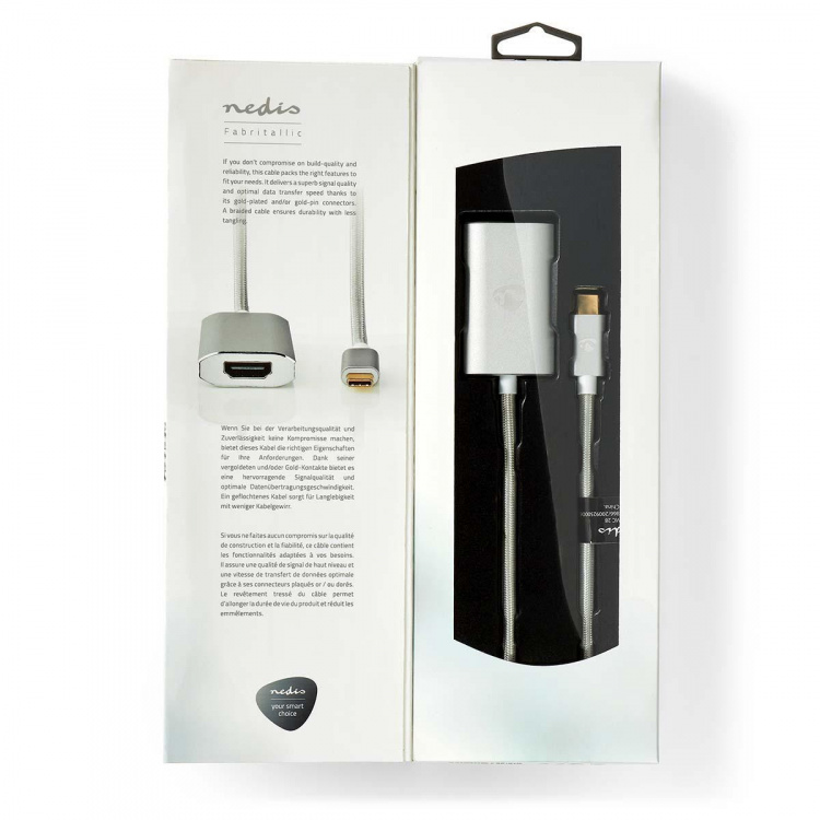 Nedis USB Adapter | USB 3.2 Gen 1 | USB-C™ Male | HDMI™ Female | Power delivery | 2.00 m | Round | Gold Plated | Braided / Nylon | Silver | Cover Window Box