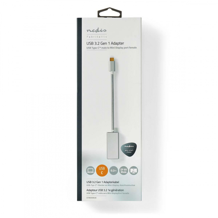 Nedis USB Adapter | USB 3.2 Gen 1 | USB-C™ Male | Mini DisplayPort Female | 0.20 m | Round | Gold Plated | Braided / Nylon | Silver | Cover Window Box Nedis USB Adapter | USB 3.2 Gen 1 | USB-C™ Male | Mini DisplayPort Female | 0.20 m | Round | Gold Plated | Braided / Nylon | Silver | Cover Window Box