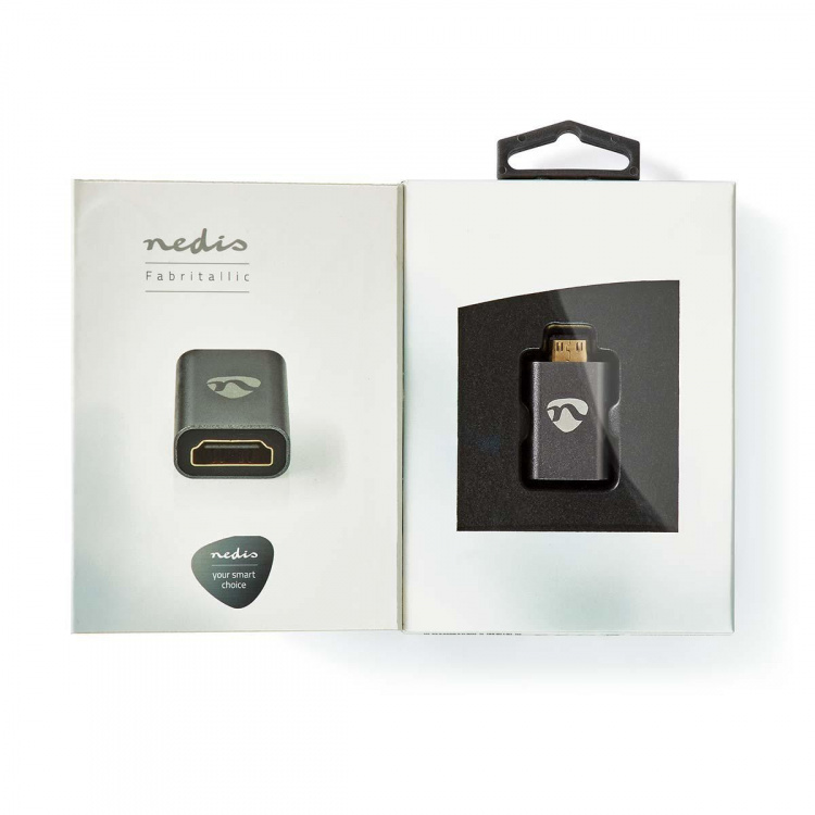 Nedis HDMI™ Adapter | HDMI™ Male / HDMI™ Mini Connector | HDMI™ Output | Gold Plated | Straight | Aluminium | Gun Metal Grey | 1 pcs | Cover Window Box Nedis HDMI™ Adapter | HDMI™ Male / HDMI™ Mini Connector | HDMI™ Output | Gold Plated | Straight | Aluminium | Gun Metal Grey | 1 pcs | Cover Window Box
