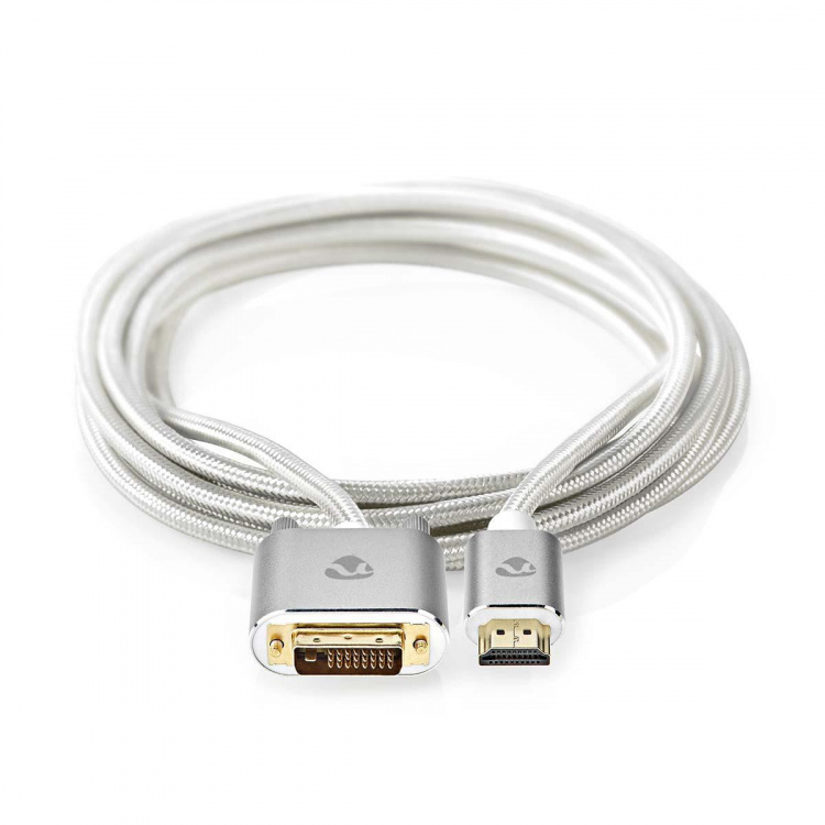 Nedis HDMI™ Cable | HDMI™ Connector | DVI-D 24+1-Pin Male | 2560x1600 | Gold Plated | 2.00 m | Straight | Braided | Silver | Cover Window Box