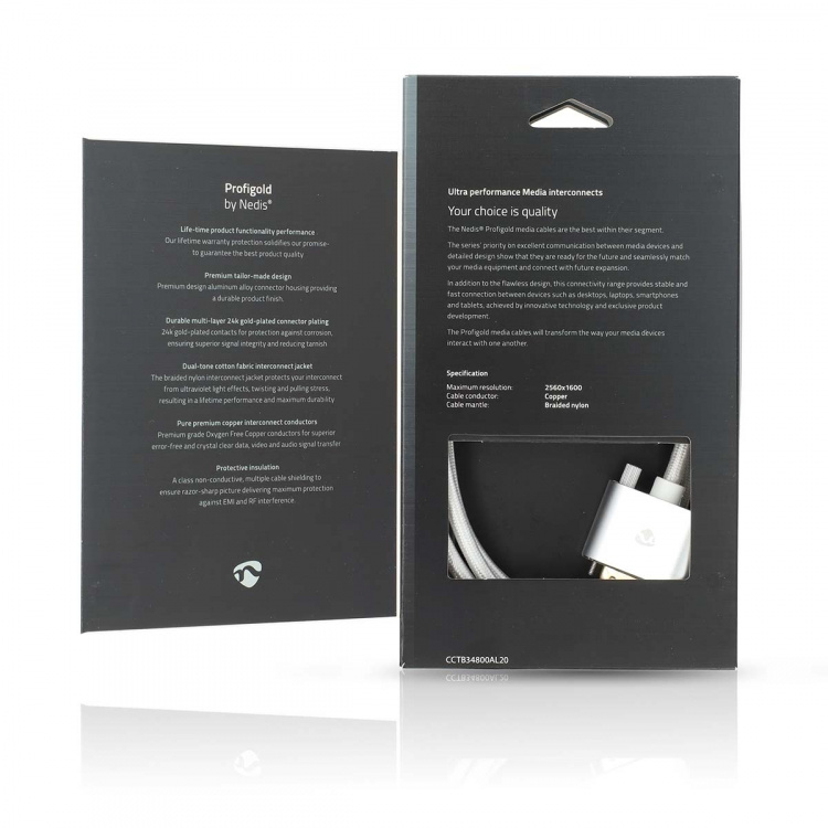 Nedis HDMI™ Cable | HDMI™ Connector | DVI-D 24+1-Pin Male | 2560x1600 | Gold Plated | 2.00 m | Straight | Braided | Silver | Cover Window Box