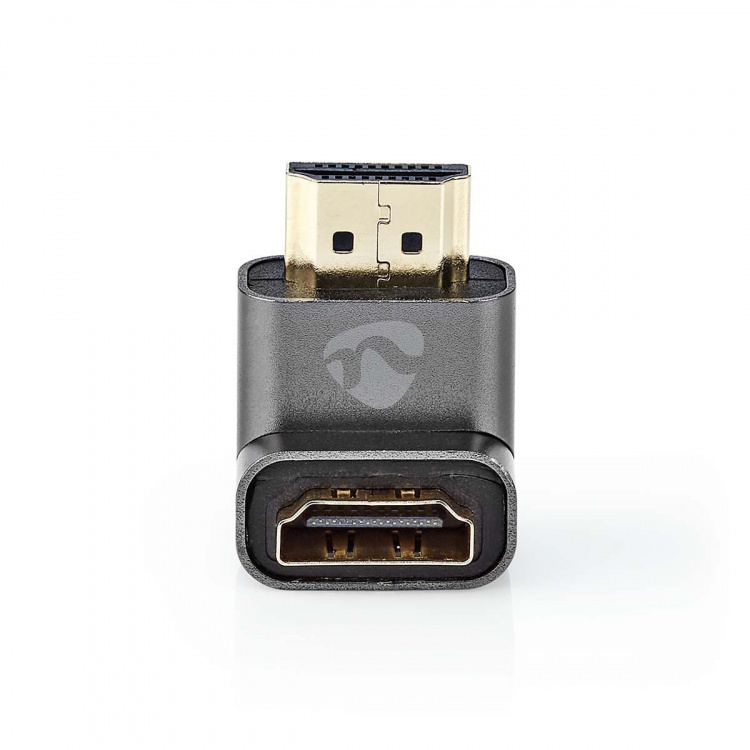 Nedis HDMI™ Adapter | HDMI™ Connector / HDMI™ Male | HDMI™ Output | Gold Plated | Angled 90° | Aluminium | Gun Metal Grey | 1 pcs | Cover Window Box