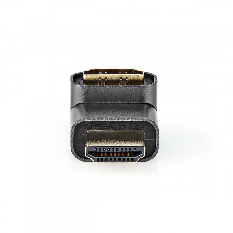Nedis HDMI™ Adapter | HDMI™ Connector / HDMI™ Male | HDMI™ Output | Gold Plated | Angled 270° | Aluminium | Gun Metal Grey | 1 pcs | Cover Window Box Nedis HDMI™ Adapter | HDMI™ Connector / HDMI™ Male | HDMI™ Output | Gold Plated | Angled 270° | Aluminium | Gun Metal Grey | 1 pcs | Cover Window Box