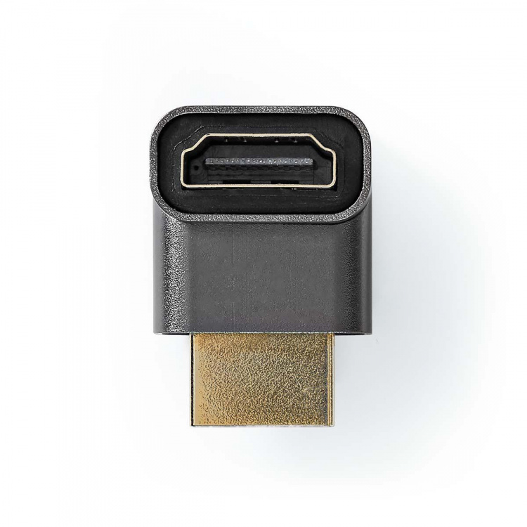 Nedis HDMI™ Adapter | HDMI™ Connector / HDMI™ Male | HDMI™ Output | Gold Plated | Angled 270° | Aluminium | Gun Metal Grey | 1 pcs | Cover Window Box Nedis HDMI™ Adapter | HDMI™ Connector / HDMI™ Male | HDMI™ Output | Gold Plated | Angled 270° | Aluminium | Gun Metal Grey | 1 pcs | Cover Window Box