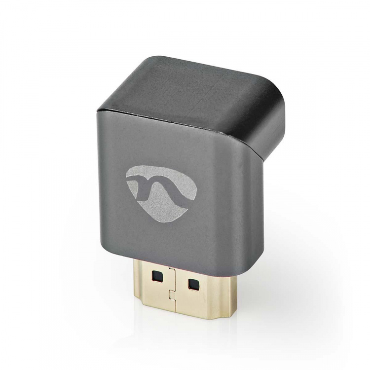 Nedis HDMI™ Adapter | HDMI™ Connector / HDMI™ Male | HDMI™ Output | Gold Plated | Angled 270° | Aluminium | Gun Metal Grey | 1 pcs | Cover Window Box Nedis HDMI™ Adapter | HDMI™ Connector / HDMI™ Male | HDMI™ Output | Gold Plated | Angled 270° | Aluminium | Gun Metal Grey | 1 pcs | Cover Window Box