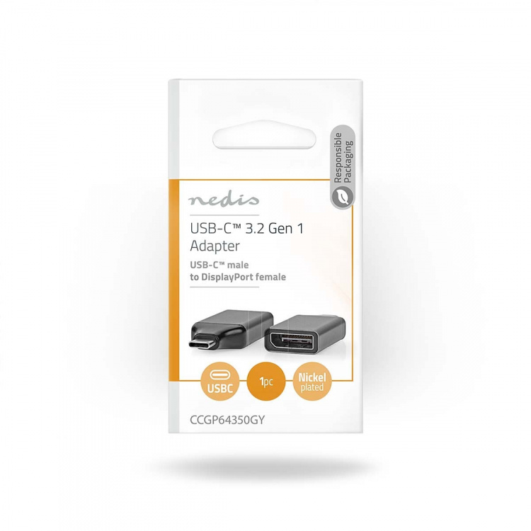 Nedis USB Adapter | USB 3.2 Gen 1 | USB-C™ Male | DisplayPort Female | Nickel Plated | Black / Grey | Envelope Nedis USB Adapter | USB 3.2 Gen 1 | USB-C™ Male | DisplayPort Female | Nickel Plated | Black / Grey | Envelope