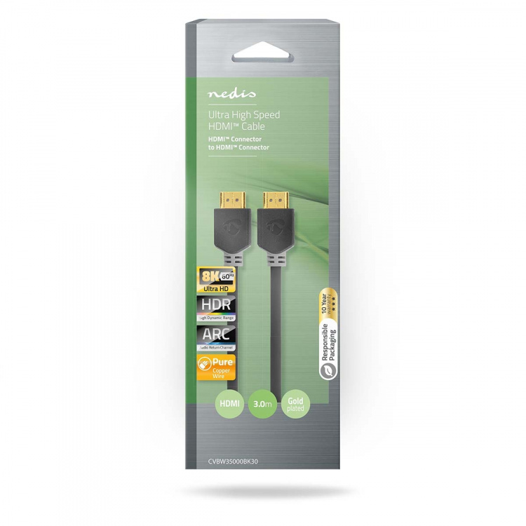 Nedis Ultra High Speed HDMI™ Cable | HDMI™ Connector | HDMI™ Connector | 8K@60Hz | 48 Gbps | 3.00 m | Round | 6.7 mm | Anthracite | Box Nedis Ultra High Speed HDMI™ Cable | HDMI™ Connector | HDMI™ Connector | 8K@60Hz | 48 Gbps | 3.00 m | Round | 6.7 mm | Anthracite | Box