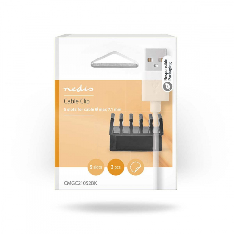 Nedis Cable Management | Cable Clip | Click and Go | 2 pcs | Number of slots: 5 Slots | Maximum cable thickness: 7.1 mm | Polypropylene | Black Nedis Cable Management | Cable Clip | Click and Go | 2 pcs | Number of slots: 5 Slots | Maximum cable thickness: 7.1 mm | Polypropylene | Black
