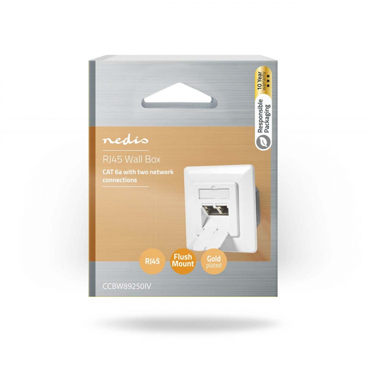 Nedis Network Wall Box | Flush Mount | 2 port(s) | CAT6a | Straight | Female | Gold Plated | PVC | White | Box Nedis Network Wall Box | Flush Mount | 2 port(s) | CAT6a | Straight | Female | Gold Plated | PVC | White | Box
