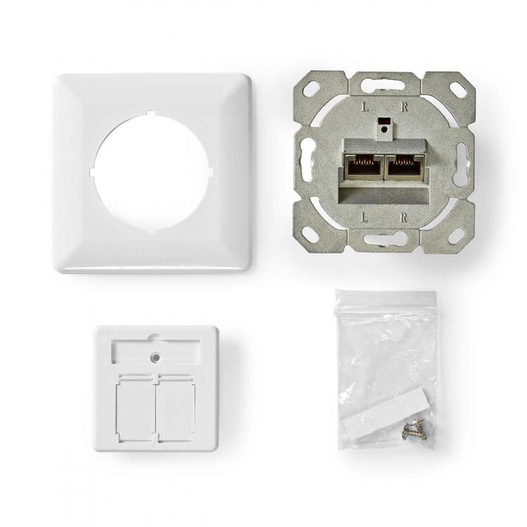 Nedis Network Wall Box | Flush Mount | 2 port(s) | CAT6a | Straight | Female | Gold Plated | PVC | White | Box Nedis Network Wall Box | Flush Mount | 2 port(s) | CAT6a | Straight | Female | Gold Plated | PVC | White | Box