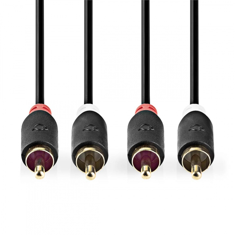 Nedis Stereo Audio Cable | 2x RCA Male | 2x RCA Male | Gold Plated | 0.50 m | Round | Anthracite | Box Nedis Stereo Audio Cable | 2x RCA Male | 2x RCA Male | Gold Plated | 0.50 m | Round | Anthracite | Box