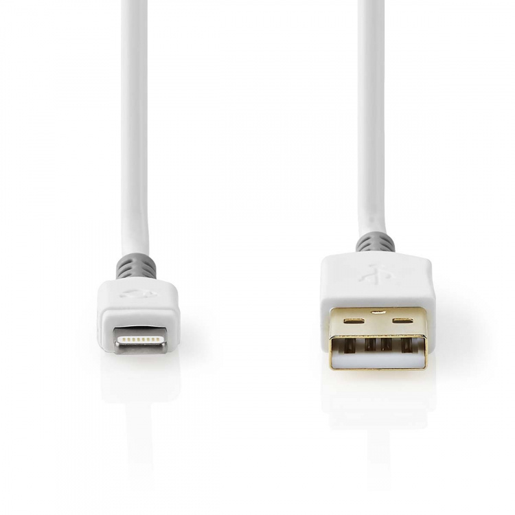 Nedis Lightning Cable | USB 2.0 | Apple Lightning 8-Pin | USB-A Male | 480 Mbps | Gold Plated | 3.00 m | Round | PVC | Grey / White | Box
