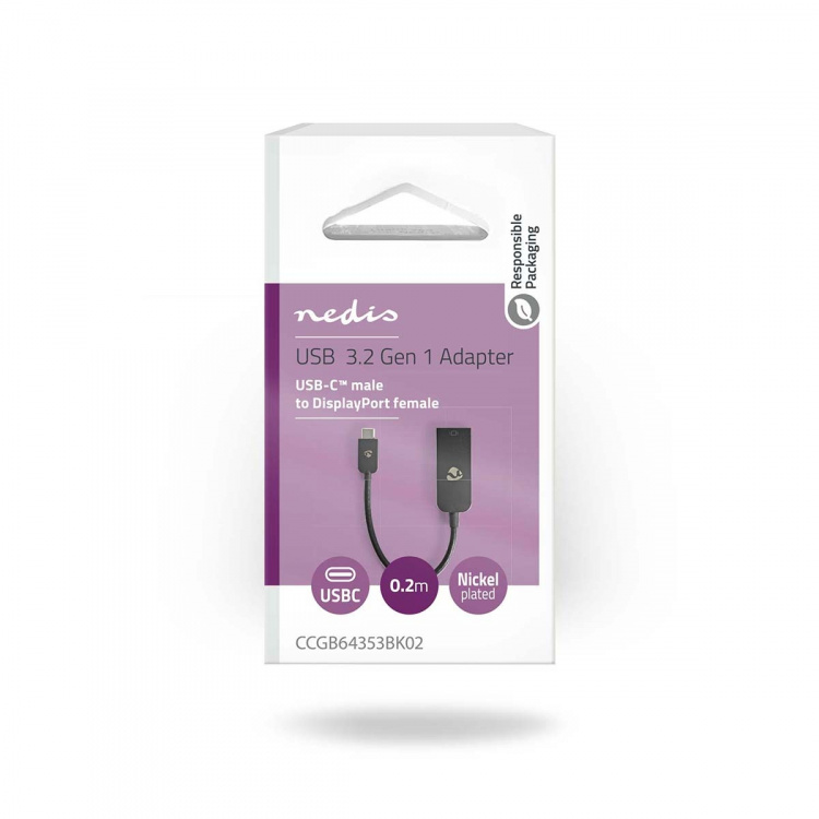 Nedis USB Adapter | USB 3.2 Gen 1 | USB-C™ Male | DisplayPort Female | 0.20 m | Round | Nickel Plated | PVC | Black | Box Nedis USB Adapter | USB 3.2 Gen 1 | USB-C™ Male | DisplayPort Female | 0.20 m | Round | Nickel Plated | PVC | Black | Box