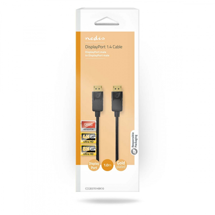 Nedis DisplayPort Cable | DisplayPort Male | DisplayPort Male | 8K@60Hz | Gold Plated | 1.00 m | Round | PVC | Black | Box
