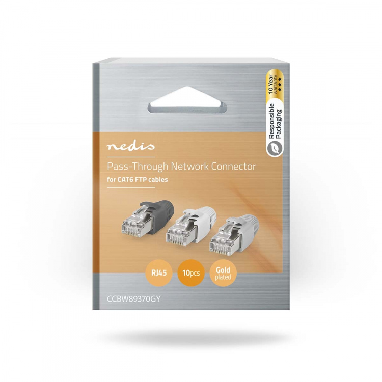 Nedis RJ45 Connector | RJ45 Pass Through | Solid/Stranded FTP CAT6 | Straight | Gold Plated | 10 pcs | Polycarbonate | Black / Grey / White | Box