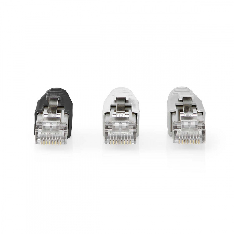 Nedis RJ45 Connector | RJ45 Pass Through | Solid/Stranded FTP CAT6a | Straight | Gold Plated | 10 pcs | Polycarbonate | Black / Grey / White | Box Nedis RJ45 Connector | RJ45 Pass Through | Solid/Stranded FTP CAT6a | Straight | Gold Plated | 10 pcs | Polycarbonate | Black / Grey / White | Box