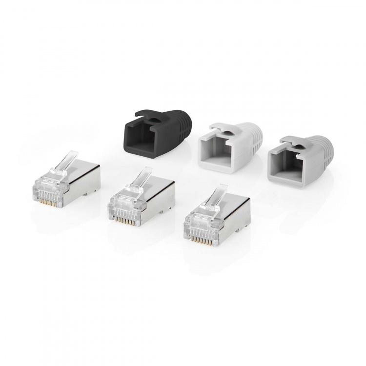 Nedis RJ45 Connector | RJ45 Pass Through | Solid/Stranded FTP CAT6a | Straight | Gold Plated | 10 pcs | Polycarbonate | Black / Grey / White | Box Nedis RJ45 Connector | RJ45 Pass Through | Solid/Stranded FTP CAT6a | Straight | Gold Plated | 10 pcs | Polycarbonate | Black / Grey / White | Box