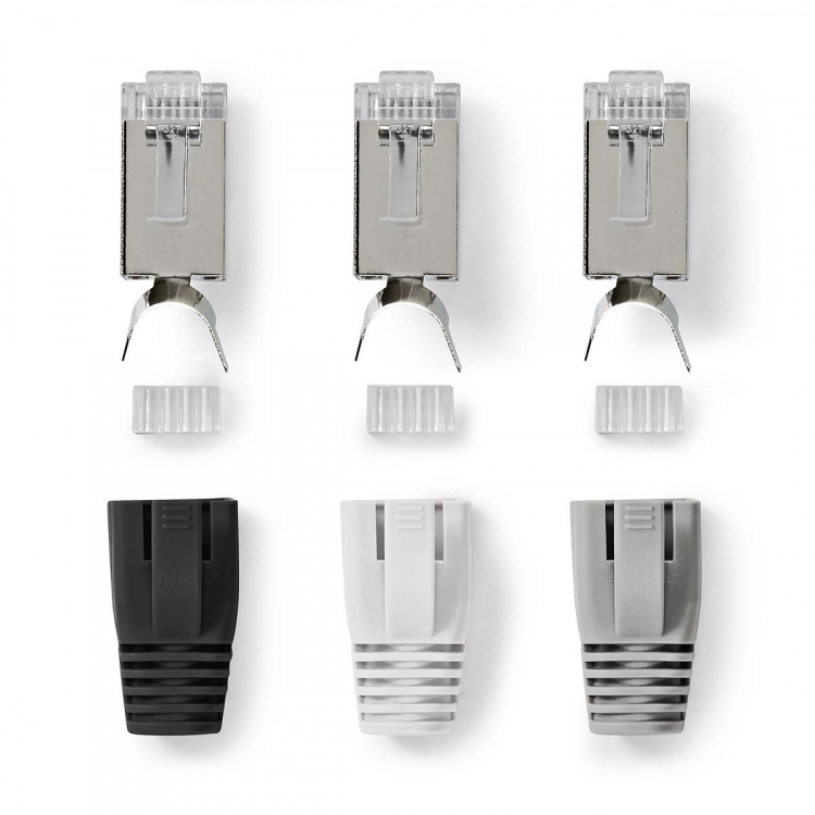 Nedis RJ45 Connector | RJ45 Pass Through | Solid/Stranded FTP CAT7 | Straight | Gold Plated | 10 pcs | Polycarbonate | Black / Grey / White | Box Nedis RJ45 Connector | RJ45 Pass Through | Solid/Stranded FTP CAT7 | Straight | Gold Plated | 10 pcs | Polycarbonate | Black / Grey / White | Box