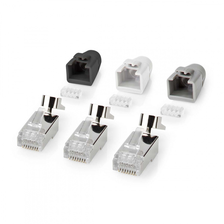 Nedis RJ45 Connector | RJ45 Pass Through | Solid/Stranded FTP CAT7 | Straight | Gold Plated | 10 pcs | Polycarbonate | Black / Grey / White | Box Nedis RJ45 Connector | RJ45 Pass Through | Solid/Stranded FTP CAT7 | Straight | Gold Plated | 10 pcs | Polycarbonate | Black / Grey / White | Box