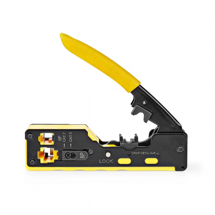Nedis Crimp pliers | CAT5 / CAT5e / CAT6 / CAT6a / CAT7 / RJ12 / RJ45 | Cutting / Plier / Stripping | Rubber / Steel | Black / Yellow Nedis Crimp pliers | CAT5 / CAT5e / CAT6 / CAT6a / CAT7 / RJ12 / RJ45 | Cutting / Plier / Stripping | Rubber / Steel | Black / Yellow