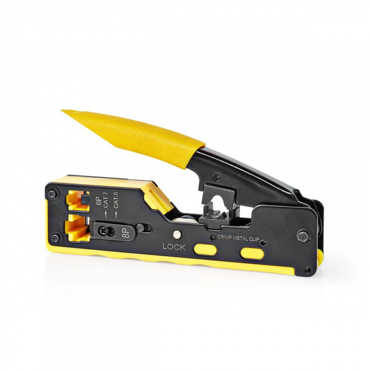 Nedis Crimp pliers | CAT5 / CAT5e / CAT6 / CAT6a / CAT7 / RJ12 / RJ45 | Cutting / Plier / Stripping | Rubber / Steel | Black / Yellow Nedis Crimp pliers | CAT5 / CAT5e / CAT6 / CAT6a / CAT7 / RJ12 / RJ45 | Cutting / Plier / Stripping | Rubber / Steel | Black / Yellow