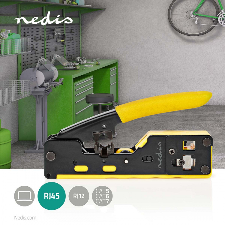 Nedis Crimp pliers | CAT5 / CAT5e / CAT6 / CAT6a / CAT7 / RJ12 / RJ45 | Cutting / Plier / Stripping | Rubber / Steel | Black / Yellow Nedis Crimp pliers | CAT5 / CAT5e / CAT6 / CAT6a / CAT7 / RJ12 / RJ45 | Cutting / Plier / Stripping | Rubber / Steel | Black / Yellow