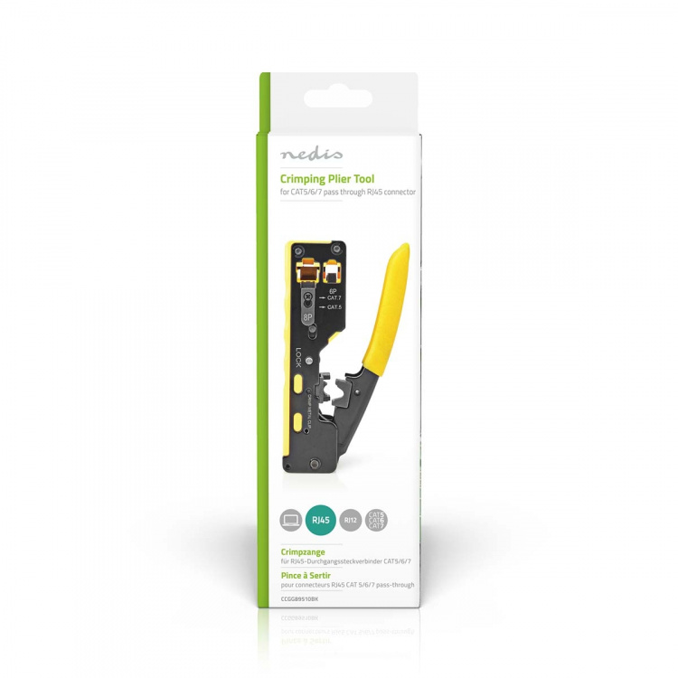 Nedis Crimp pliers | CAT5 / CAT5e / CAT6 / CAT6a / CAT7 / RJ12 / RJ45 | Cutting / Plier / Stripping | Rubber / Steel | Black / Yellow Nedis Crimp pliers | CAT5 / CAT5e / CAT6 / CAT6a / CAT7 / RJ12 / RJ45 | Cutting / Plier / Stripping | Rubber / Steel | Black / Yellow