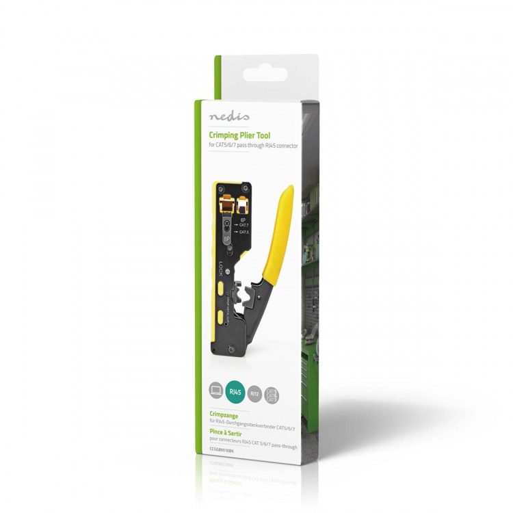 Nedis Crimp pliers | CAT5 / CAT5e / CAT6 / CAT6a / CAT7 / RJ12 / RJ45 | Cutting / Plier / Stripping | Rubber / Steel | Black / Yellow Nedis Crimp pliers | CAT5 / CAT5e / CAT6 / CAT6a / CAT7 / RJ12 / RJ45 | Cutting / Plier / Stripping | Rubber / Steel | Black / Yellow