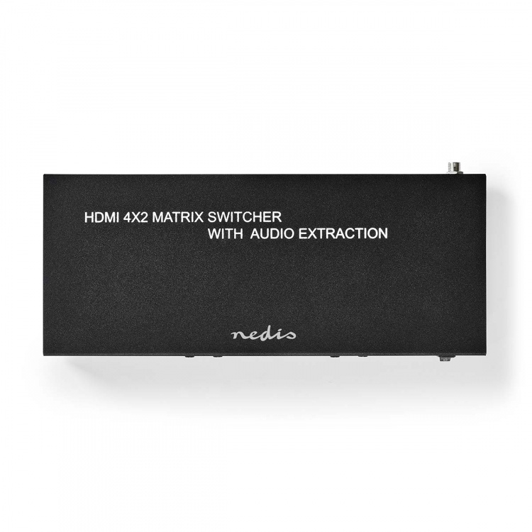 Nedis HDMI™ Matrix Switch | 4 x 2 port(s) | 4x HDMI™ Input | 2x 3.5 mm / 2x HDMI™ Output / 2x TosLink | 4K@60Hz | 18 Gbps | Remote controlled | Metal | Anthracite Nedis HDMI™ Matrix Switch | 4 x 2 port(s) | 4x HDMI™ Input | 2x 3.5 mm / 2x HDMI™ Output / 2x TosLink | 4K@60Hz | 18 Gbps | Remote controlled | Metal | Anthracite
