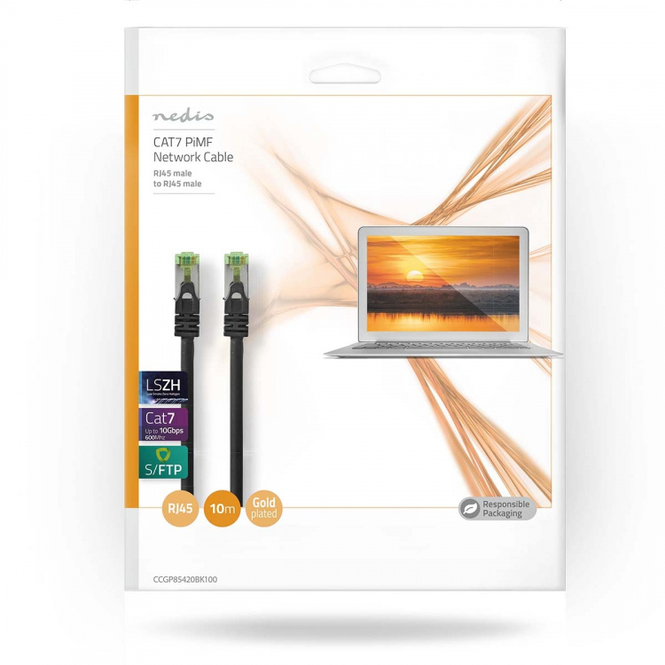 Nedis CAT7 Cable | S/FTP | RJ45 Male | RJ45 Male | 10.0 m | Round | LSZH | Black | Envelope Nedis CAT7 Cable | S/FTP | RJ45 Male | RJ45 Male | 10.0 m | Round | LSZH | Black | Envelope