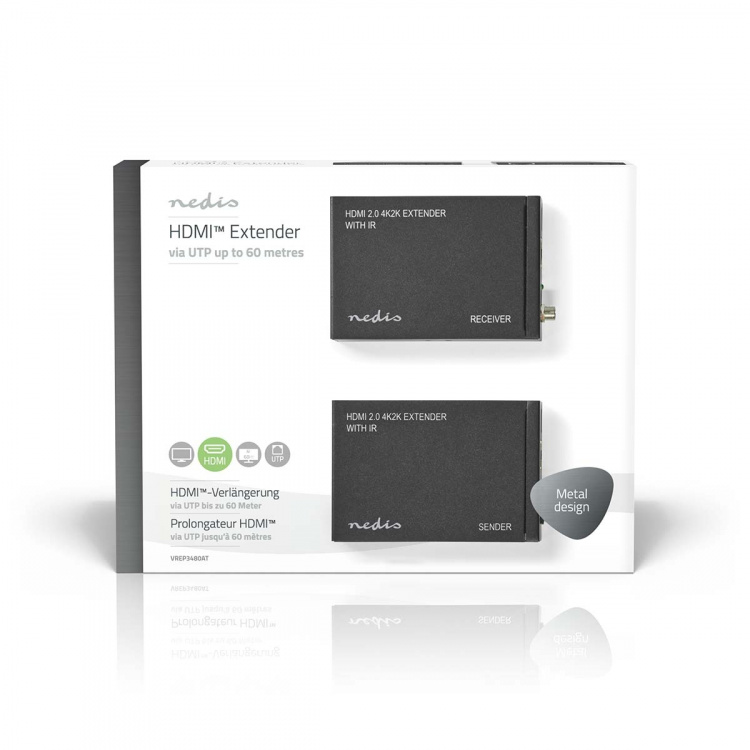 Nedis HDMI™ Extender | Over Cat6 | up to 60.0 m | 4K@60Hz | 18 Gbps | Metal | Anthracite Nedis HDMI™ Extender | Over Cat6 | up to 60.0 m | 4K@60Hz | 18 Gbps | Metal | Anthracite
