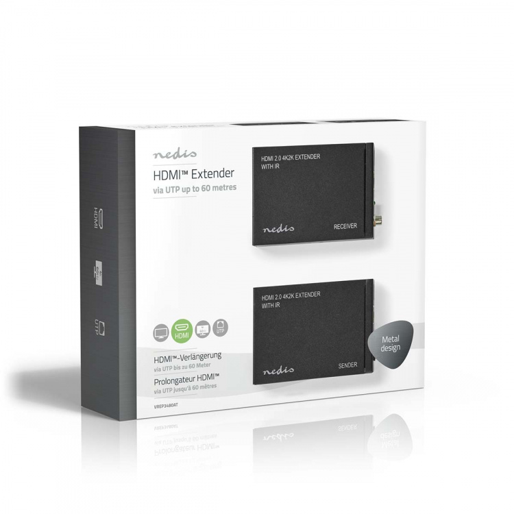 Nedis HDMI™ Extender | Over Cat6 | up to 60.0 m | 4K@60Hz | 18 Gbps | Metal | Anthracite Nedis HDMI™ Extender | Over Cat6 | up to 60.0 m | 4K@60Hz | 18 Gbps | Metal | Anthracite