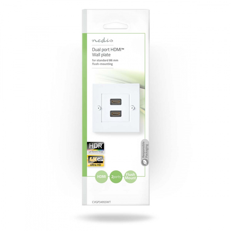 Nedis HDMI™ Wall Box | 2x HDMI™ Female | 4K@60Hz | HDMI™ Output | Black | 18 Gbps | Gold Plated | Envelope