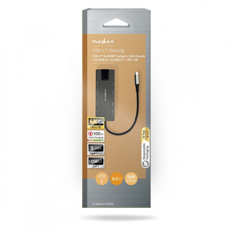 Nedis USB Adapter | USB 3.2 Gen 1 | USB-C™ Female | HDMI™ Output / RJ45 Female / SD / 2x USB-C™ / 3.5 mm Female / 3x USB-A Female | 5 Gbps | 0.20 m | Round | Gold Plated | PVC | Anthracite | Box Nedis USB Adapter | USB 3.2 Gen 1 | USB-C™ Female | HDMI™ Output / RJ45 Female / SD / 2x USB-C™ / 3.5 mm Female / 3x USB-A Female | 5 Gbps | 0.20 m | Round | Gold Plated | PVC | Anthracite | Box