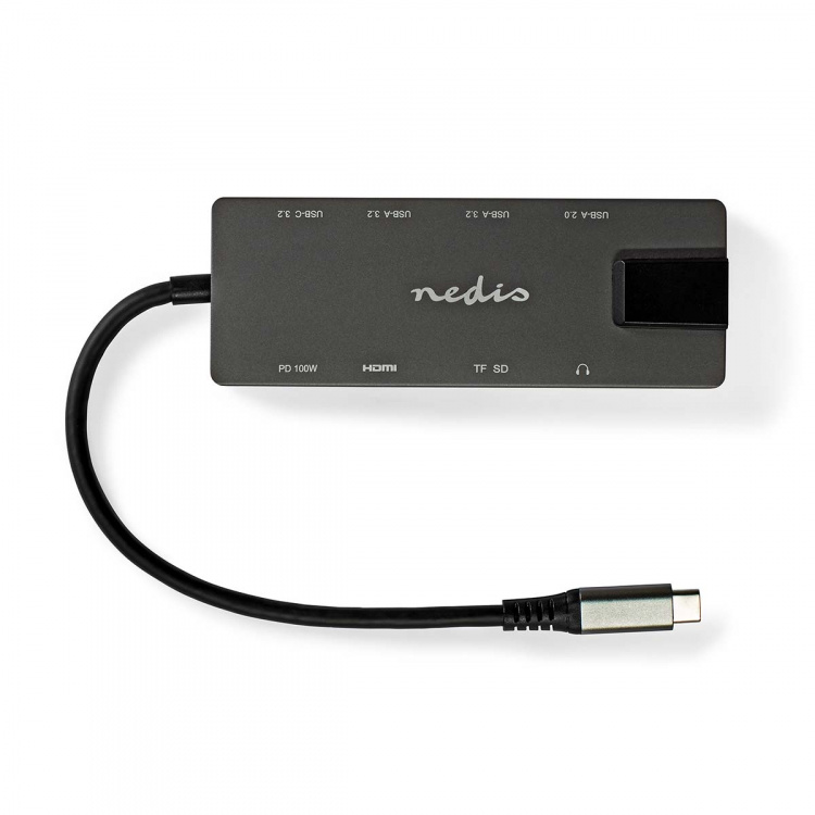 Nedis USB Adapter | USB 3.2 Gen 1 | USB-C™ Female | HDMI™ Output / RJ45 Female / SD / 2x USB-C™ / 3.5 mm Female / 3x USB-A Female | 5 Gbps | 0.20 m | Round | Gold Plated | PVC | Anthracite | Box Nedis USB Adapter | USB 3.2 Gen 1 | USB-C™ Female | HDMI™ Output / RJ45 Female / SD / 2x USB-C™ / 3.5 mm Female / 3x USB-A Female | 5 Gbps | 0.20 m | Round | Gold Plated | PVC | Anthracite | Box