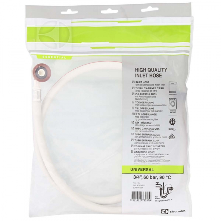 Electrolux E2WIH150A Inlet Hose 3/4\'\' Straight - 3/4\'\' Angled 10 bar 90 °C 1.50 m