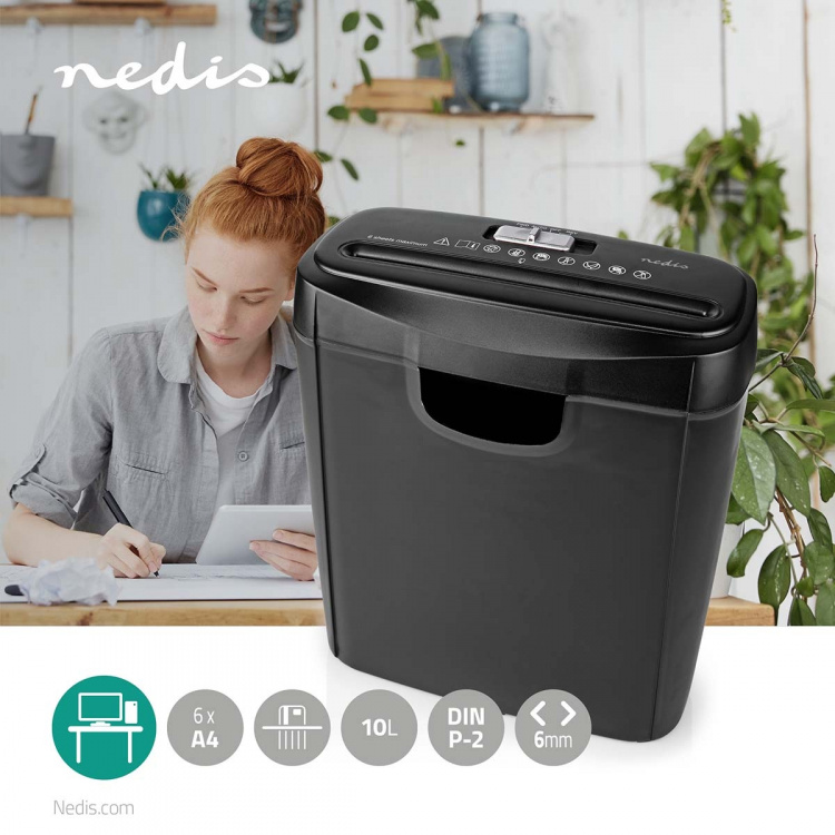 Nedis Paper Shredder | 6x A4 pages | 10 l | Safety standard: DIN 2 | 190 W | Black