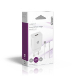 Nedis Wall Charger | Quick charge feature | 1x 2.4 A | Number of outputs: 1 | USB-A | USB Type-C™ (Loose) Cable | 1.00 m | Single Voltage Output | White