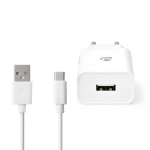 Nedis Wall Charger | Quick charge feature | 1x 2.4 A | Number of outputs: 1 | USB-A | USB Type-C™ (Loose) Cable | 1.00 m | Single Voltage Output | White