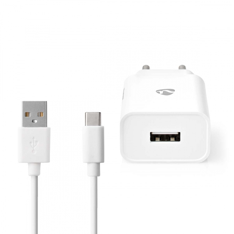 Nedis Wall Charger | Quick charge feature | 1x 2.4 A | Number of outputs: 1 | USB-A | USB Type-C™ (Loose) Cable | 1.00 m | Single Voltage Output | White