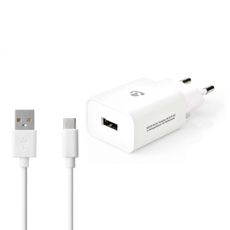 Nedis Wall Charger | Quick charge feature | 1x 2.4 A | Number of outputs: 1 | USB-A | USB Type-C™ (Loose) Cable | 1.00 m | Single Voltage Output | White
